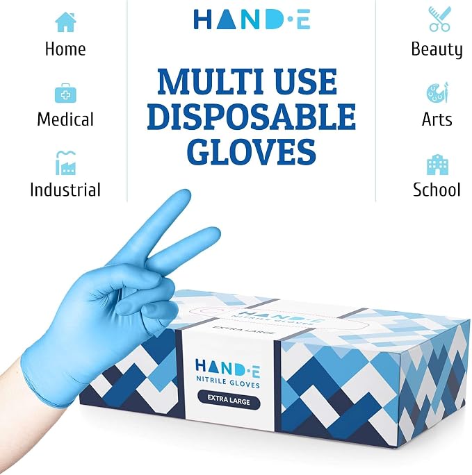 Hand-E Touch Disposable Nitrile Gloves 1000 Count Case - Latex Free, Powder Free, Surgical Medical Exam Gloves -Bulk Supply