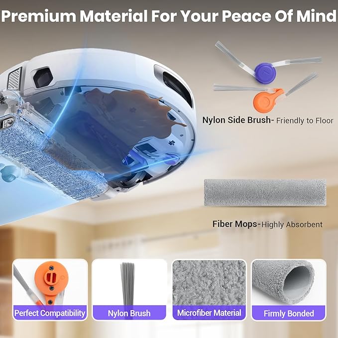 21 Pack Replacement Accessories Parts for Narwal Flow Replacement Parts Compatible with Narwal Flow Robotic Vacuum Parts with 2 Roller Brush,2 Mops,4 HEAP,6 Dust Bags,6 Side Brushes,1 Brush