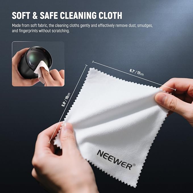 NEEWER 12 in 1 Camera Lens Cleaning Kit for Electronics, Phones, Tablets, 1x Lens Brush Pen + 1x Air Blower + 1x Cleaner Spray + 3X 24mm Full Frame Sensor Swab + 6X Cleaning Cloth, HM-49