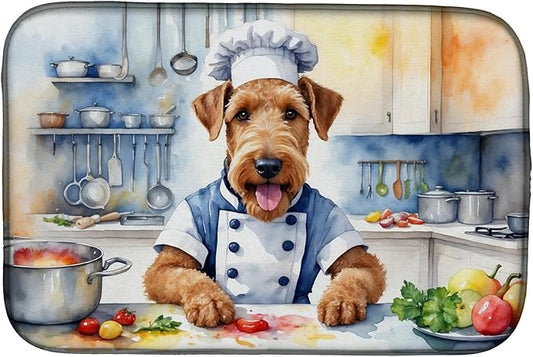 Caroline's Treasures DAC6181DDM Airedale Terrier The Chef Dish Drying Mat Absorbent Dish Drying Mat Pad for Kitchen Counter Dish Drainer Mat for Countertop, 14 x 21", Multicolor