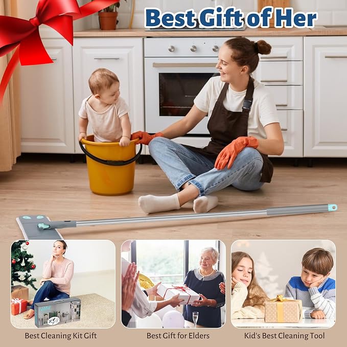3-in-1 Detachable Broom and Mop Set Combo, Grey | Collapsible Design, Extension Pole, Window Squeegee, For House, RV Camping, Home, Dorm