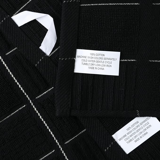 Glynniss Kitchen Towels and Dishcloths Set, Absorbent Dish Towels and Dish Cloths Set for Washing Dishes, Cleaning and Drying Use Pack of 8 (Black)
