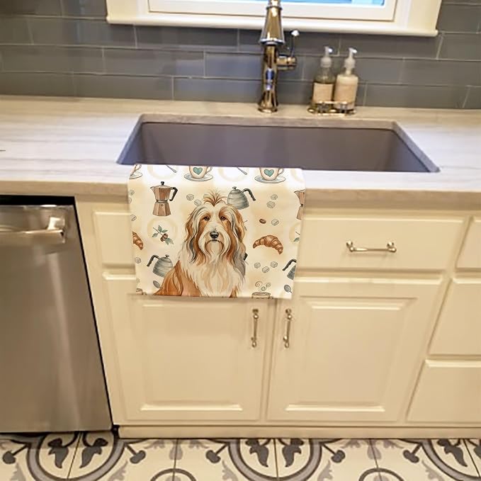 Caroline's Treasures Fawn Bearded Collie Coffee Bar Kitchen Towel Velour Plush Front and Cotton Loop Back Machine Washable