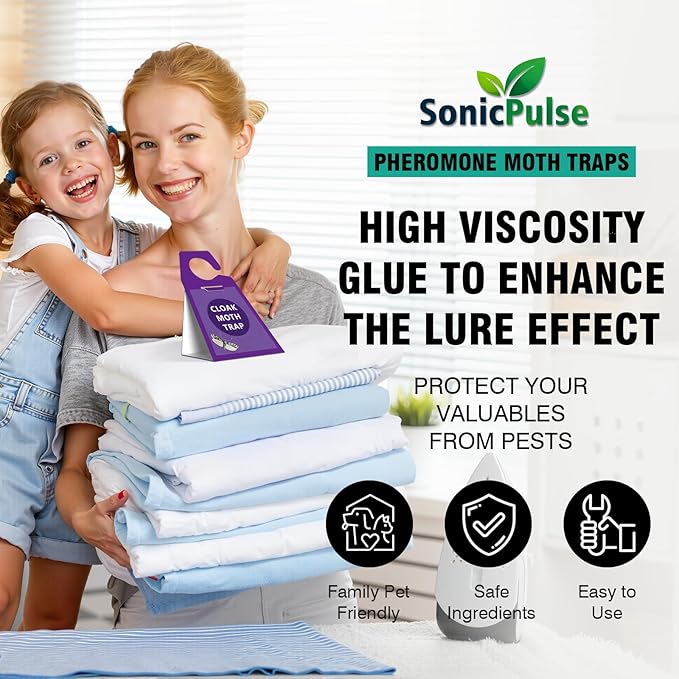 Clothes Moth Traps 6 Pack, Extra Strength Sticky Glue and Pheromone Glue Traps, No Toxic Odorless Sticky Moth Repellent with Food Closets Carpet Garden Barn Kitchen Wool Carpet Cupboard,Purple