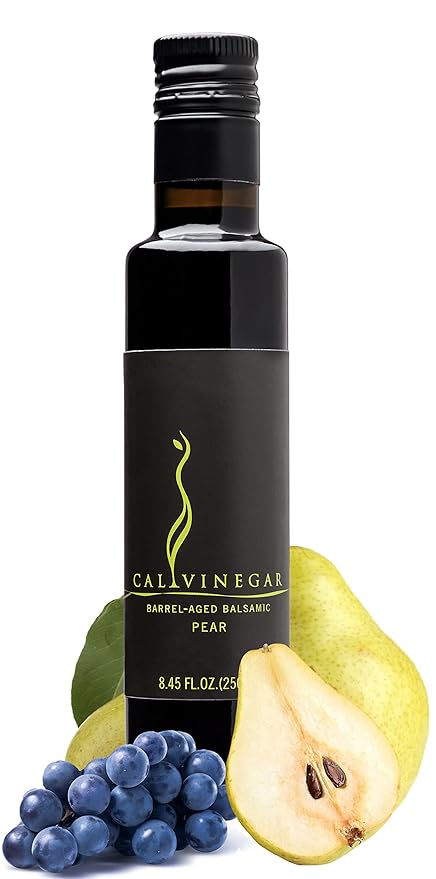 Calivirgin Balsamic Vinegar - Pear Flavored Traditional Balsamic Vinegar - Thick, Velvety, Authentic Italian Balsamic Vinegar - Gourmet Vinegar - Barrel Aged Balsamic Vinegar Bottle - 250ml