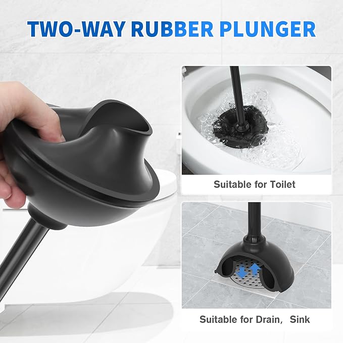 LOVLOY Toilet Plunger and Brush,2 Pack Bowl Brush and Heavy Duty Toilet Plunger Set with Ventilated Holder, 2-in-1 Toilet Brush and Plunger Combo for 5.3-inch Toilet Drain Bathroom Cleaning