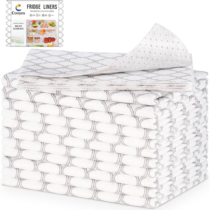 Cooyes Felt Shelf Liners for Drawer & Kitchen Cabinet, 12 Pack, 12" × 24 ", Non Slip Fridge Liners Machine Washable, Breathable Refrigerator Mats for Glass Shelves, Keep Produce Fresh Longer
