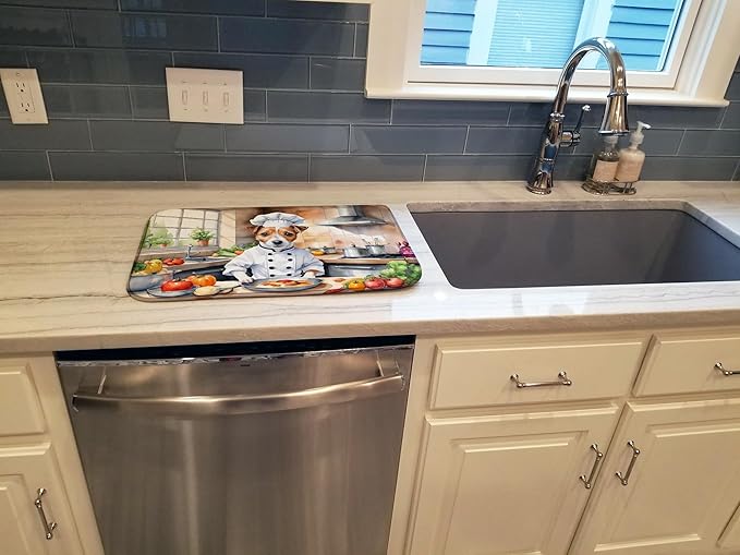 Caroline's Treasures DAC6270DDM Jack Russell Terrier The Chef Dish Drying Mat Absorbent Dish Drying Mat Pad for Kitchen Counter Dish Drainer Mat for Countertop, 14 x 21", Multicolor