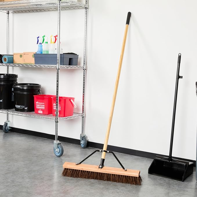 Restaurantware-Clean Tek Professional 24 Inch Push Broom, 1 Heavy-Duty Broom with 60” Handle - Palmyra Bristles, Use Indoor and Outdoor, Wooden, Commercial Use, for Deck, Driveway, Garage, Patio