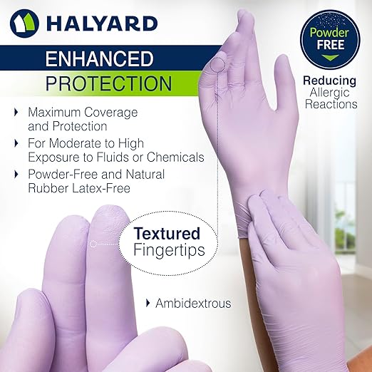 HALYARD Lavender Nitrile Exam Gloves, 3.1 mil, 9.5 Inches, Lavender, Small, Box of 250 - Powder-Free, Non-Sterile Disposable Gloves
