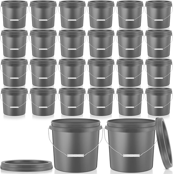 Tioncy 24 Pcs 2 Gallon Plastic Bucket with Lid Heavy Duty 2 Gallon Bucket Pail with Lid Handle for Storage Container Home Household Cleaning (Grey)
