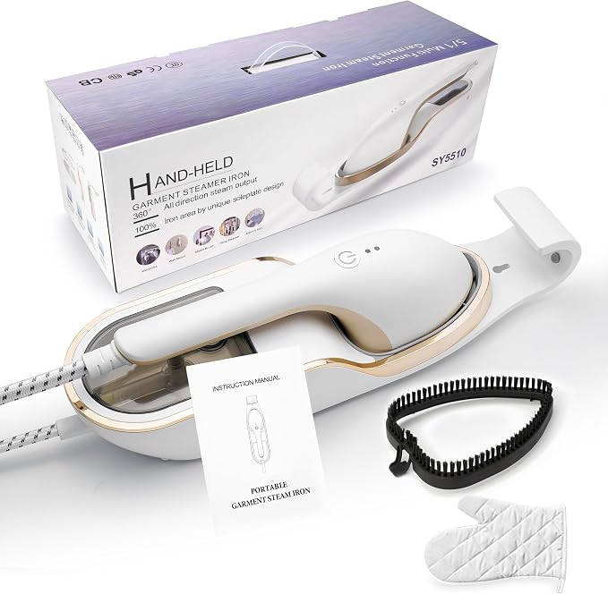 3-in-1 Steamer for Clothes, 1500W Leak-Proof, 330ml | 1500W, 30s Fast Heat-Up. Includes Heat-Resistant Glove & Brush. For Home & Closet Use. 120V.