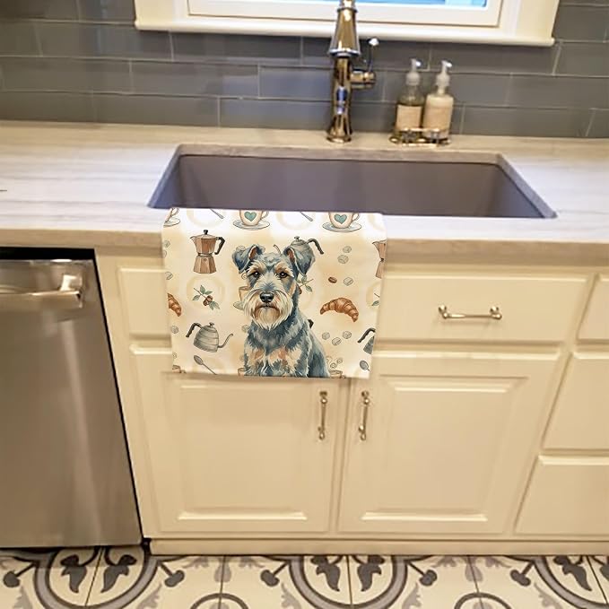 Caroline's Treasures Blue Lakeland Terrier Coffee Bar Kitchen Towel Velour Plush Front and Cotton Loop Back Machine Washable