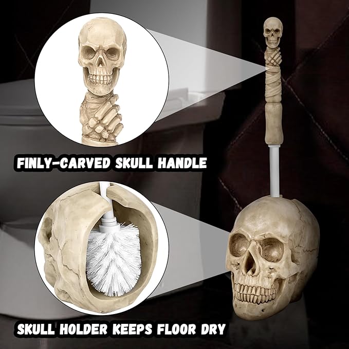 Toilet Brush and Holder Set for Bathroom,Skullduggery Skeleton Gothic Bathroom Decor Toilet Bowl Brush Set,Space Saving for Storage, Drip-Proof, Easy to Assemble, Deep Cleaning