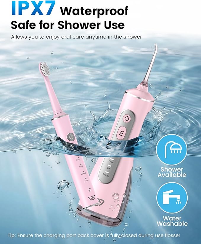 JTF Electric Toothbrush with Water Flosser Combo: 2-in-1 Portable Oral Clean Kit for Effective Yet Gentle Brushing & Flossing, Multiple Modes for Braces & Sensitive Gums Care, Cordless for Home Travel