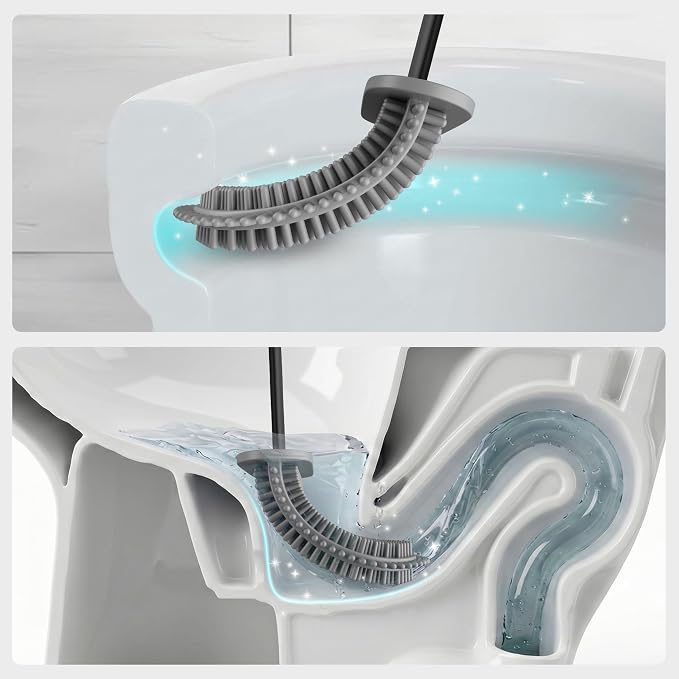 Modern Minimalist Silicone Toilet Brushes & Holders - Pack of 4 Toilet Bowl Brushes Black - Self-Cleaning & Splash-Free, Easy-Rinse Design with Wall Mounted Holder Bathroom Accessory