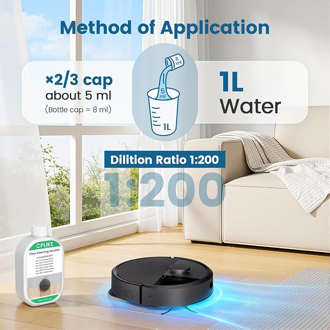CPLIKE 2 Pack Floor Cleaning Solution Compatible with Roomba Plus 405/4020 / 505/507 Max 705/707 Combo Robots, Mopping Concentrate for 400 (4000), 500 & 700 Series, 10.1 fl oz