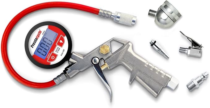Prestaflator Bike Tire Inflator, Presta & Schrader Valve Air Compressor Tool – Works with Tubeless & Standard Tires – Bike & Car Air Compressor Tire Inflator for MTB & Road Bikes