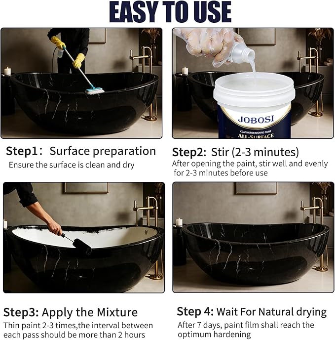 Waterbased Tile Paint and Tile Refinishing Kit 16.0 Fl Oz (black)，Bathtub Bathroom wall, Easy of Usecountertop sink Paint Resurfacing Sink Tub waterproof Kitchen Countertop, Low Odor No Toxic