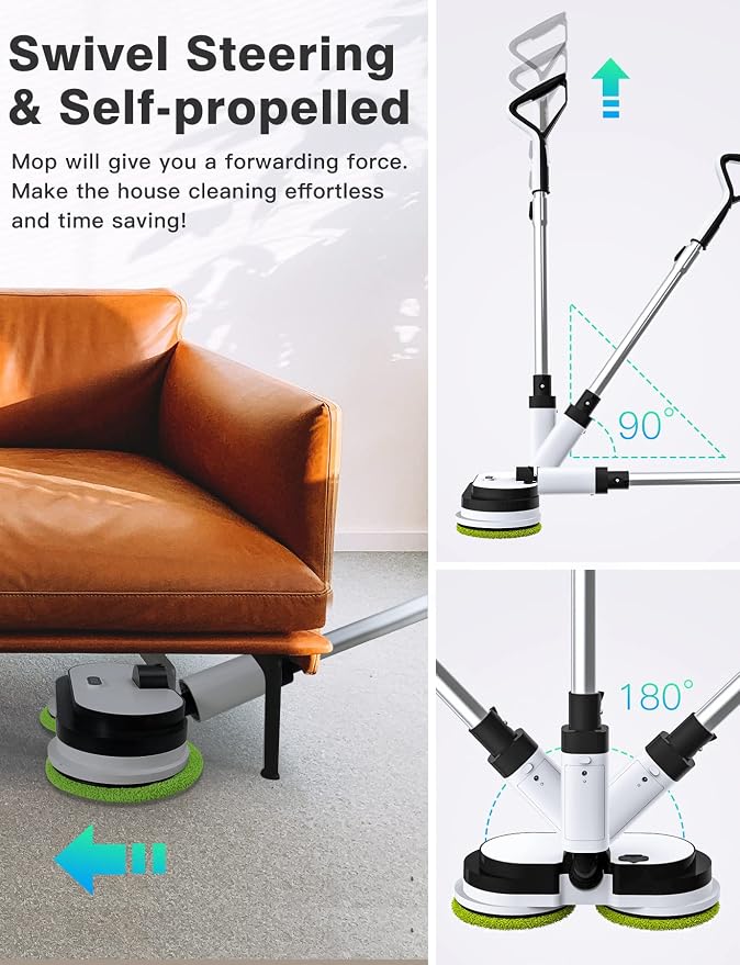 Eous Cordless Electric Mop, Self-Propelled Floor Cleaner with LED Headlight and Water Sprayer, Dual Motor Spin Scrubber, Detachable Battery, 300 ml Tank for Hardwood Tile Laminate Vinyl