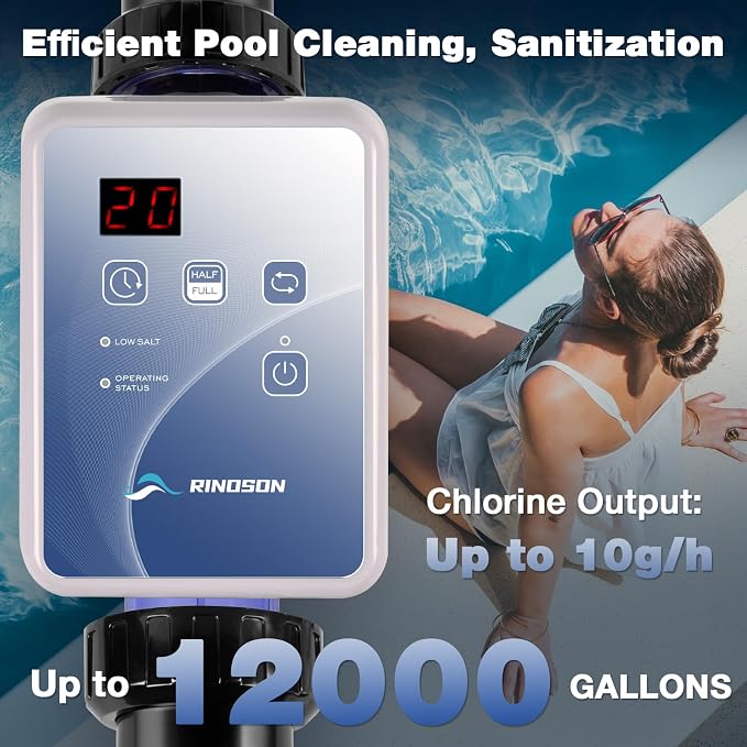 Salt Chlorine Generator for Above Ground Pools | Saltwater Pool Chlorinator System with Self-Cleaning Titanium Cell | LED Display & Automatic Chlorination | for Pools Up to 6,000 Gallons