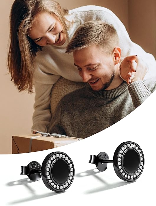ChicSilver 925 Sterling Silver Viking Rune Natural Black Onyx Stud Earrings For Women Men