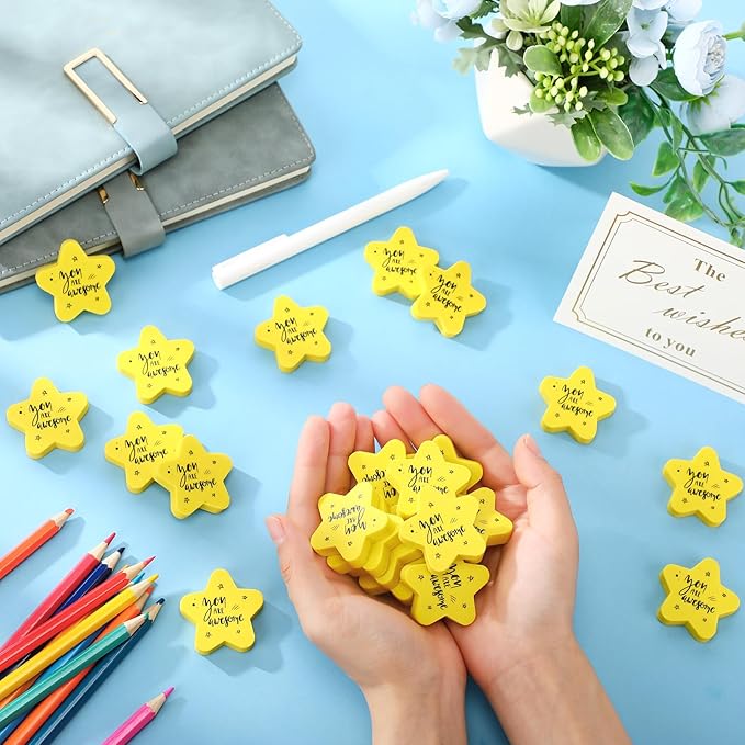 Spakon 50 Sets Inspirational Star Erasers for Kids 1.57" Cute Star Shaped Erasers Bulk Fun Motivational Gifts for Students Classroom Back to School Rewards School Prizes Party Favors