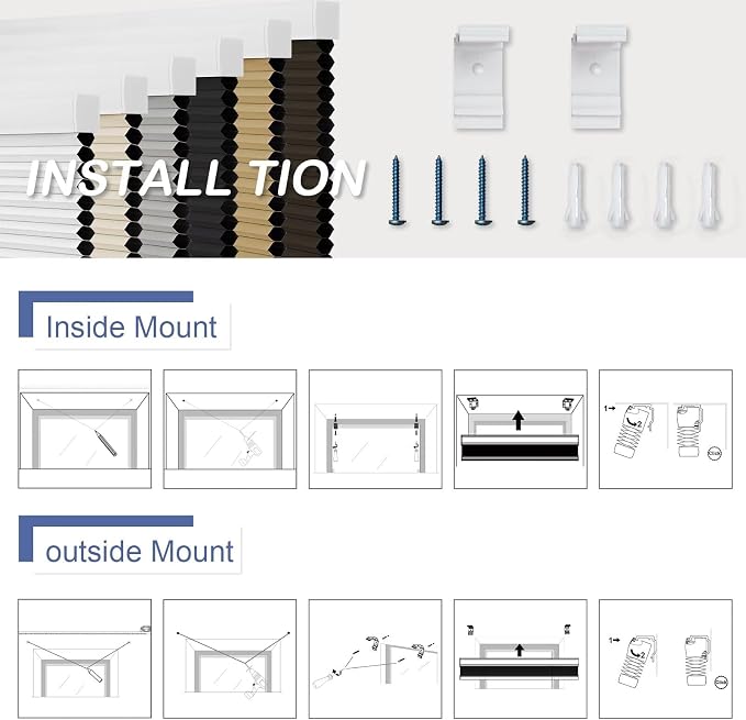 MYshade Cordless Cellular Window Shades No Tools No Drill Blackout Blinds for Indoor Windows Size 19" Wide X 64" Height White Room Darkening Window Blinds for Bedroom, Bathroom, Kitchen, Living Room