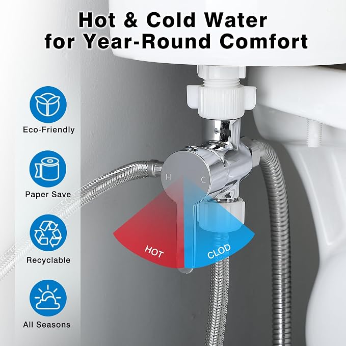 Hot and Cold Handheld Bidet Sprayer for Toilet, Warm Water Bidet with Adjustable Pressure, Non-Electric Temperature Control for Feminine Wash, Cloth Diaper for Baby Wash (Brushed Nickel)