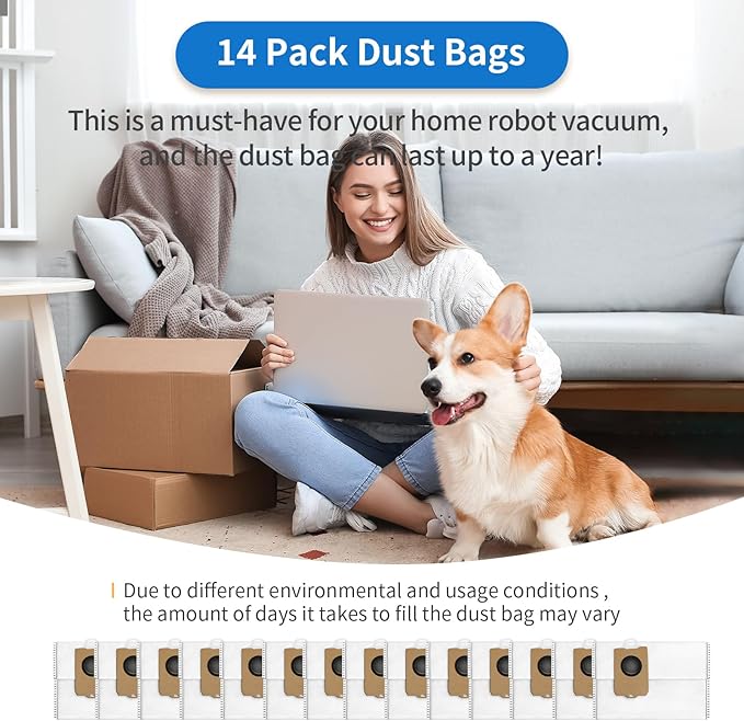 14Pcs Freo Z Ultra Replacement Dust Bags for Narwal Flow, Freo X10 Pro, Freo Z Ultra, Freo Z 10 Robot Vaclumn Cleaner Spare Parts Accessory, Disposable Vacuum Dust Bags for Narwal.