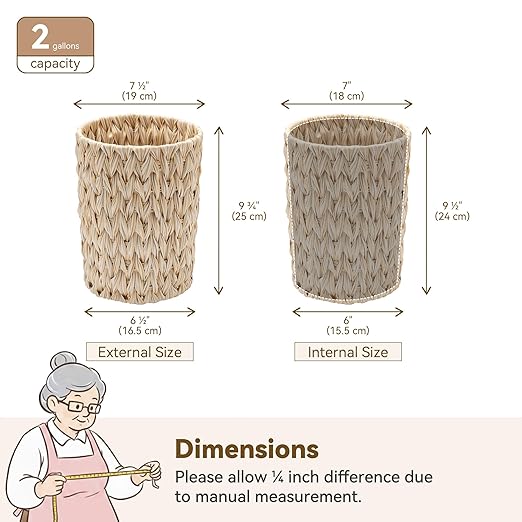 GRANNY SAYS Small Wicker Trash Can, 2 Gallon Bathroom Waste Basket, Small Bathroom Garbage Can, Plastic Trash Basket for Decor, Round Wastebaskets for Office, Bedroom, Cabinet