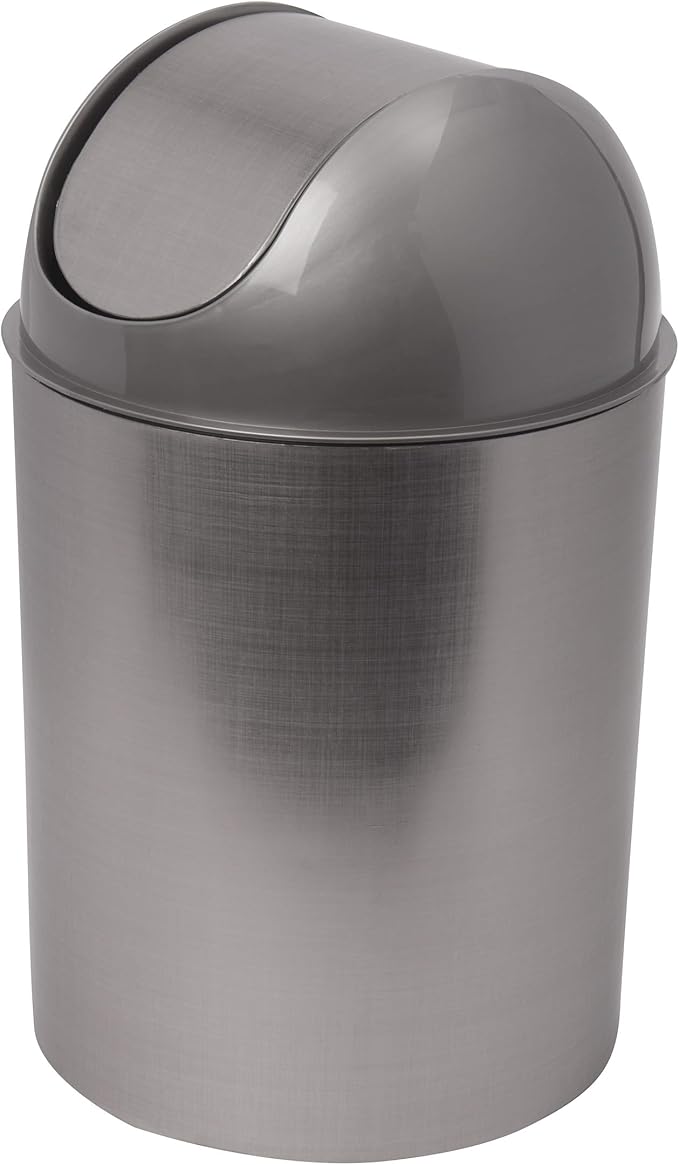 Umbra Mezzo, 2.5 Gallon Trash Can with Lid, Ideal for Small Spaces, Home and Office, Brushed Silver