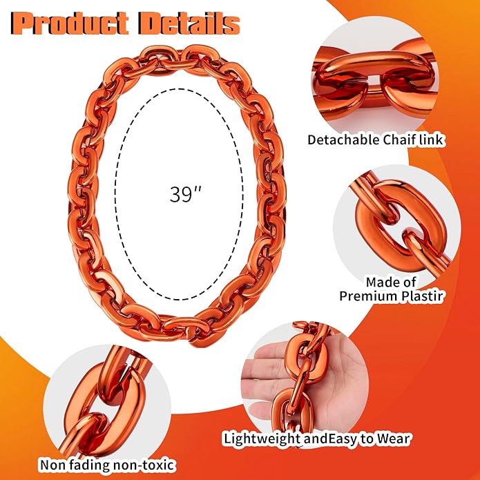Passed colorfast test,Large Plastic Chain Necklace, 2 Pack / 4 Pack Optional,Hip-hop Rapper Big Chunky Fake Necklace , Super long Detachable, Non-fading Party Clothing Plastic Jewelry Necklace Decoration, Women and Men.