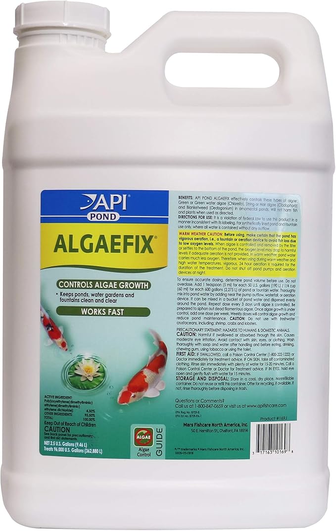 API POND ALGAEFIX (2.5 gallons) Pond Algae Control - Copper Free - Clean, Clear Water Up to 96000 Gallons - Safe for Fish, Plants - Water Gardens, Fountains - Natural Active Ingredient, EPA-Registered