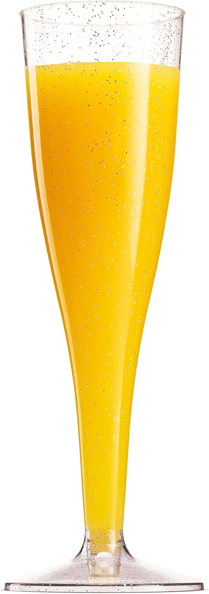 Munfix 100 Plastic Champagne Flutes - 5 Oz Disposable Silver Glitter Champagne Glasses for Parties, Mimosa Bar, Events, Wedding and Shower Party Supplies - Toasting Cocktail Cups