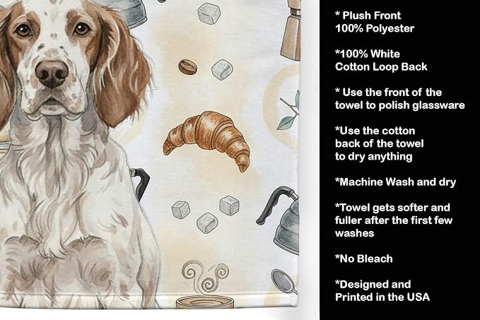 Caroline's Treasures Liver Belton English Setter Coffee Bar Kitchen Towel Velour Plush Front and Cotton Loop Back Machine Washable