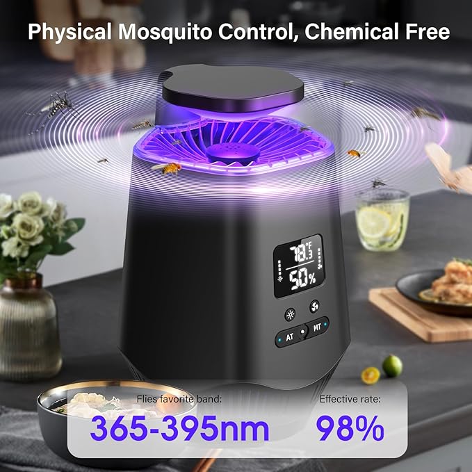 Fruit Fly Traps for Indoors, Smart Fly Trap Indoor Bug Zapper Gnat Traps for House Indoor with Temperature and Humidity Sensor, 10PCS Sticky Boards Black 01