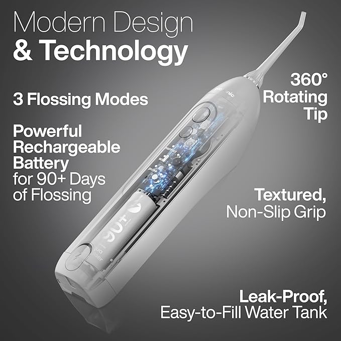 AquaSonic Icon Water Flosser for Teeth – Cordless Rechargeable Oral Irrigator – Waterproof, Portable Dental Cleaning with Jet Tip – Braces Home Travel - Stone