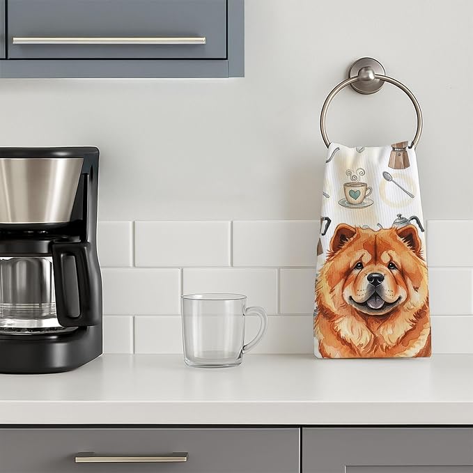 Caroline's Treasures Red Chow Chow Coffee Bar Kitchen Towel Velour Plush Front and Cotton Loop Back Machine Washable