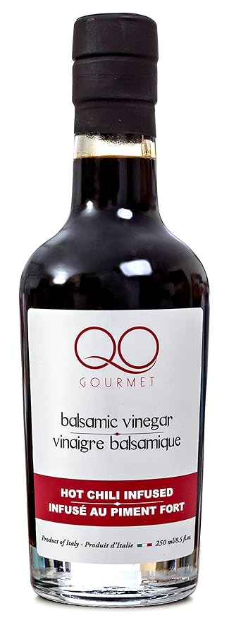 QO Gourmet Thick Flavored Aged Balsamic Vinegar of Modena, HOT CHILI Infused (Medium Hot) | All Natural High Density Infused Italian Vinegar | 8.5 Fl.oz (250 ml)