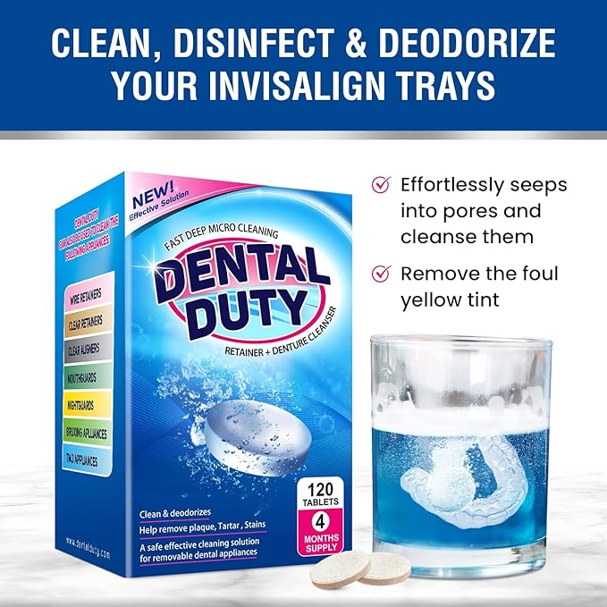 240 Units Retainer and Denture Cleansers Tablets (8 Months Supply) - Cleaner Removes Plaque, Stains from Dentures, Retainers, Night Guards, Mouth Guard, Aligners and Removable Dental Appliances