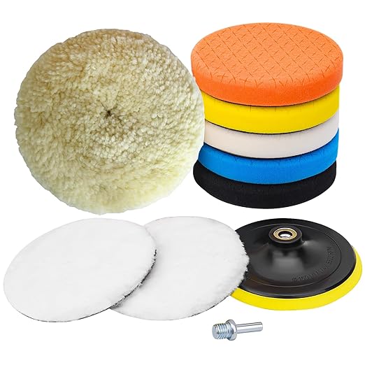 10pcs Polishing Buffing Pads for Drill - 6 Inches Car Polishing kit, Car Foam Buffing Sponge Pads Kit with M14 Drill Adapter,Wool Pads,for Body Foam Wax & Drill Buffing