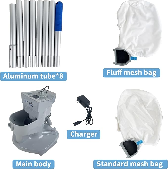 Cordless Pool Vacuum, Handheld Rechargeable Pool Cleaner with Poles,60 Mins Runtime, 11.1V Powerful Suction, 2 Replacement Filter Bags,Ideal for inground Pools,Spa,Hot Tub, Stairs,Above Ground Pools