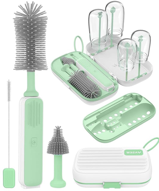 Electric Baby Bottle Brush Cleaner for Travel – BPA-Free Silicone, One-Button 360° Deep Cleaning, 2000mAh Rechargeable, Portable Bottle Cleaning Kit with Storage Box for Home & On-The-Go