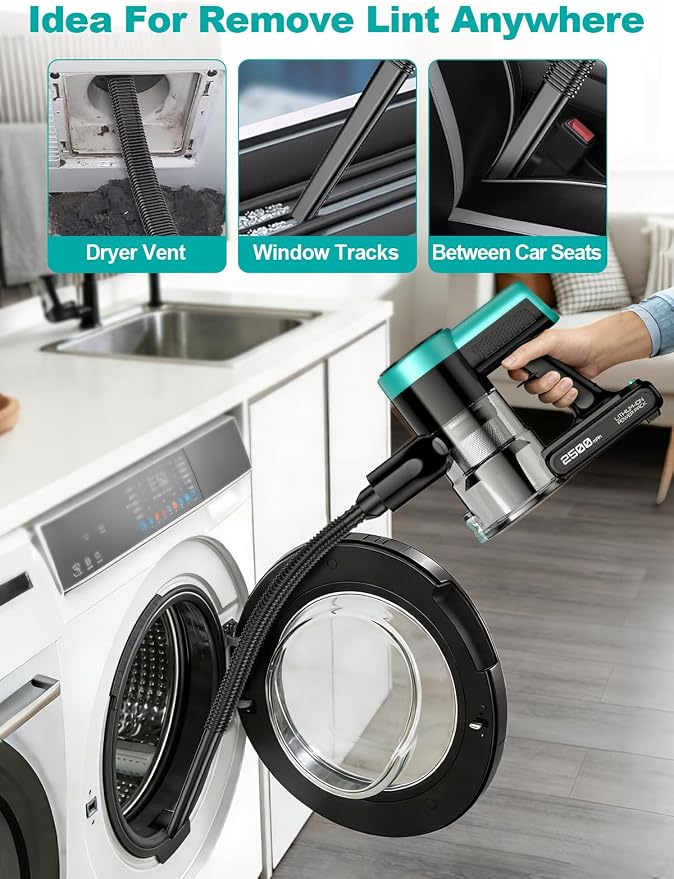 Cordless Vacuum Cleaner, 58Kpa 10 in 1 Vacuum Cleaners for Home, 55Mins Stick Vacuum with Self-Standing & LED Display, Anti-Tangle & Wall Mount Charging (Cyan)