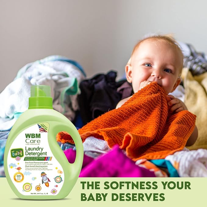 WBM Care Liquid Baby Laundry Detergent, 100 Loads | 68 oz | Gentle formula designed for baby clothes, ensuring effective cleaning and care for delicate skin