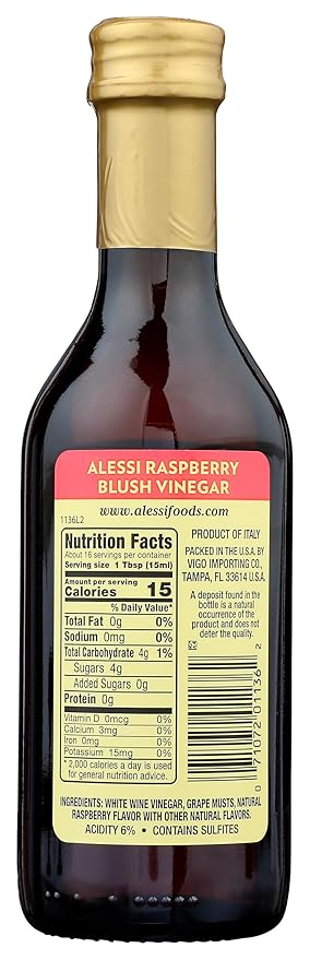 Alessi Foods White Balsamic Raspberry Blush Vinegar, 8.5 oz, Red