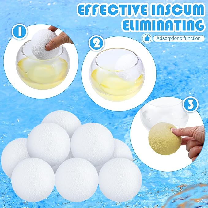 Gerrii 2 Pack Hot Tub Scum Absorber Ball 3 Inch Reusable Pool Sponge Oil Scum Washable Absorber for Pool Spas Keep Water Clean Floating Removal Filter