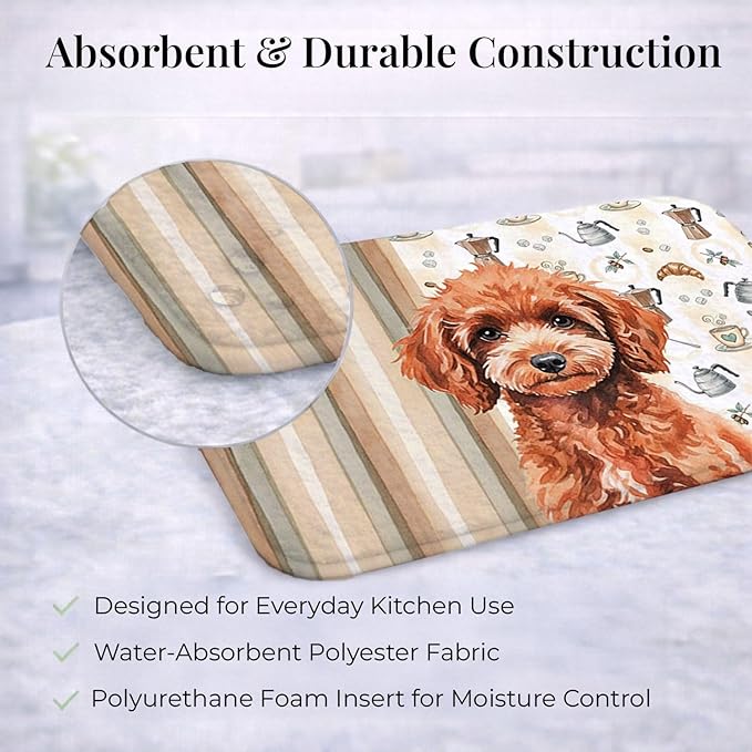 Caroline's Treasures Miniature Red Poodle Coffee Bar Dish Drying Mat Absorbent Dish Drying Mat Pad for Kitchen Counter Dish Drainer Mat for Countertop, 14 x 21", Multicolor