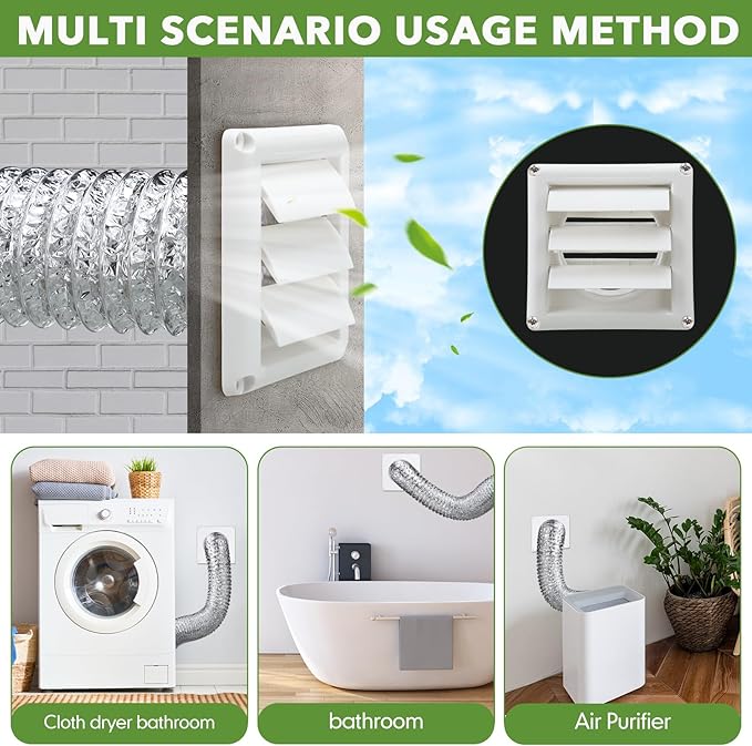 Glooglitter Dryer Vent Kit 4 Inch Dryer Ducting Tube Vent Hose Connector Wall Ducting Kit for Air Circulation(Silver)
